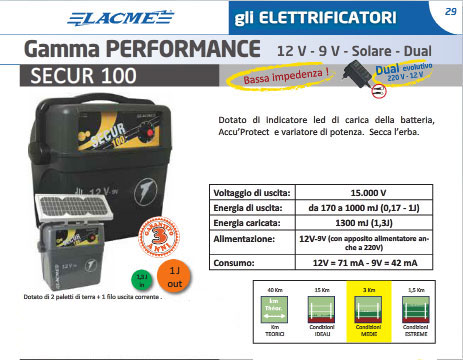 ELETTRIFICATORE 9/12 V E 230V LACME SECUR 100 Macchine e Batterie 